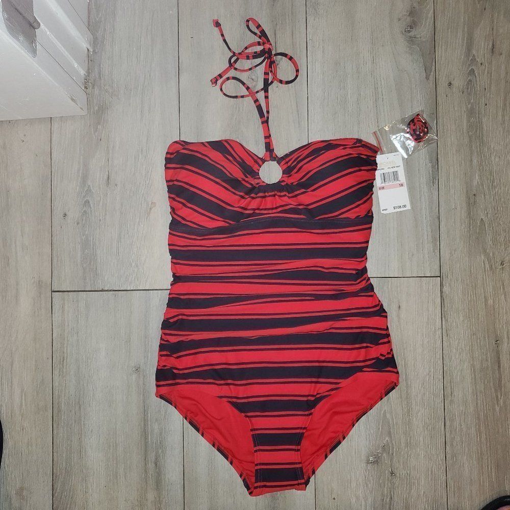 Michael Kors Size 10 red navy logo Swimsuit